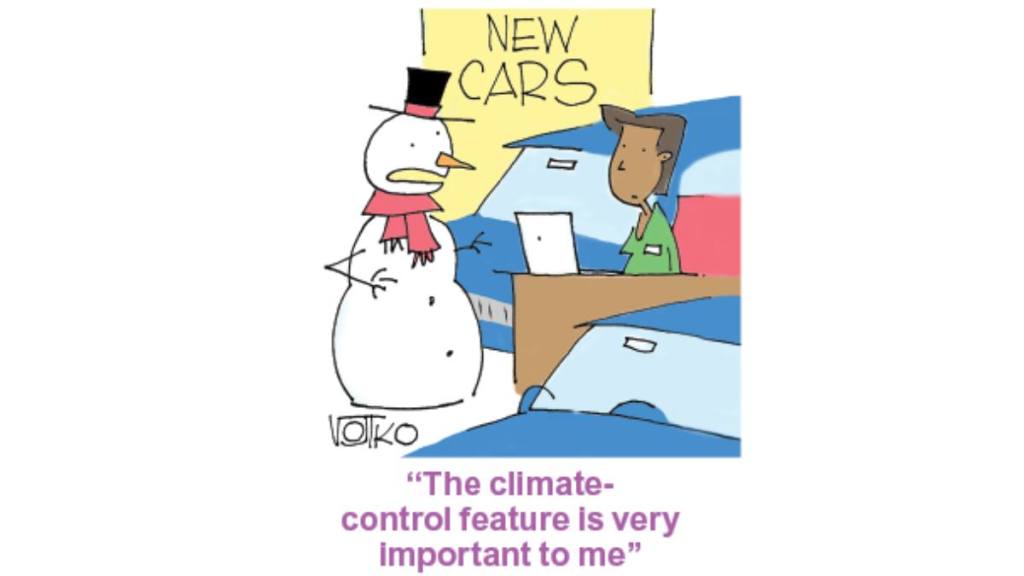 Winter jokes: a snowman goes car shopping