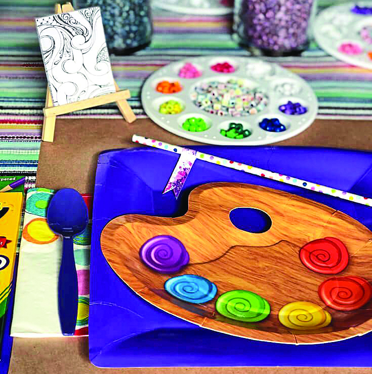 Paint and sip party: place setting art place setting at tabletop
