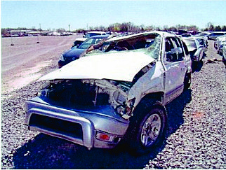 Hilary's crushed car after the accident