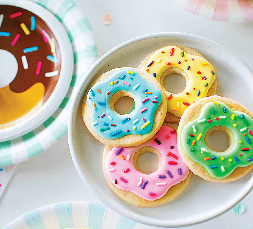 Donut party: donut shaped cookies on plate