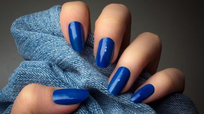 Close up of fun blue cobalt nails