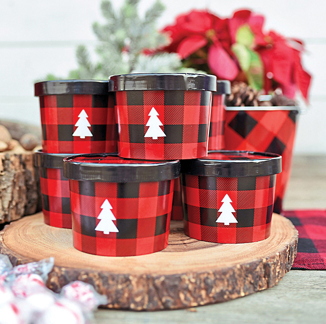 Buffalo plaid to go party cups of party favors