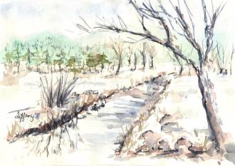 Buffalo Springs Lake Winter by Tiffany Smith, Lubbock, TX, student of Pocket Sketching®