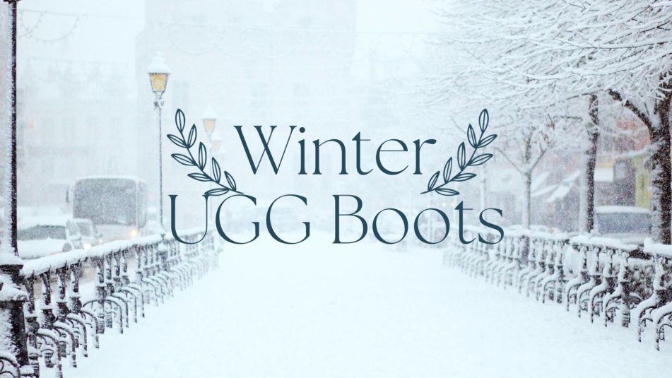 An image of a wintry cityscape with snow and text that reads 'Winter UGG Boots.'