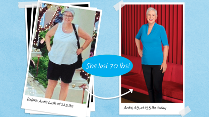 before and after photos of Ardie Lush who lost 70 lbs at age 69 using protein bread for weight loss