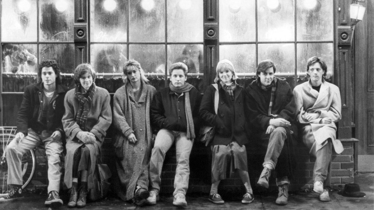 The cast of St. Elmo's Fire on set, 1985