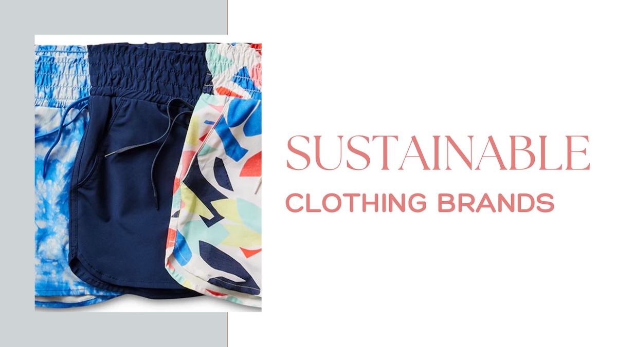 An image of clothing from Carve Designs next to salmon colored text on a white background that reads 'Sustainable Clothing Brands.'