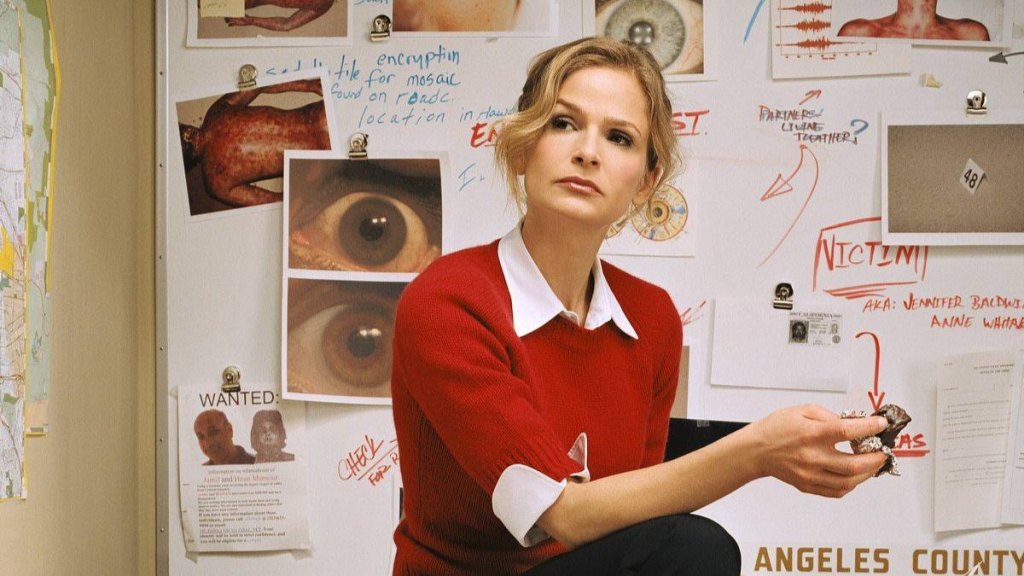 Kyra Sedgwick in detective office