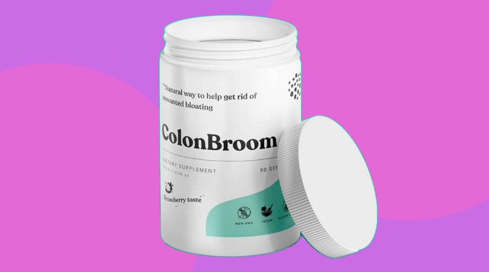 An image of ColonBroom set on a purple background, which Woman's World shared a review for.
