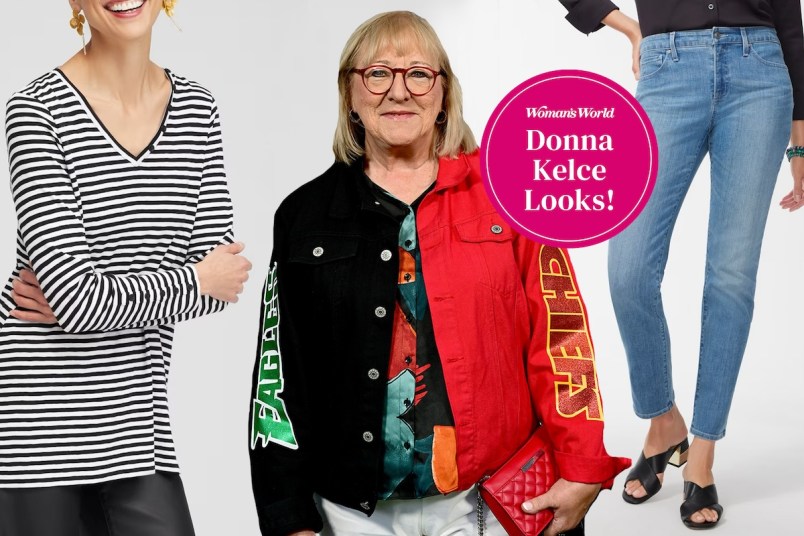 Images of women's clothing from Chico's with a picture of Donna 'Mama' Kelce, who frequents the retailer.