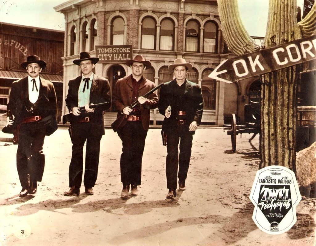 DeForest Kelley and the cast of Gunfight at the O.K. Corral, 1957