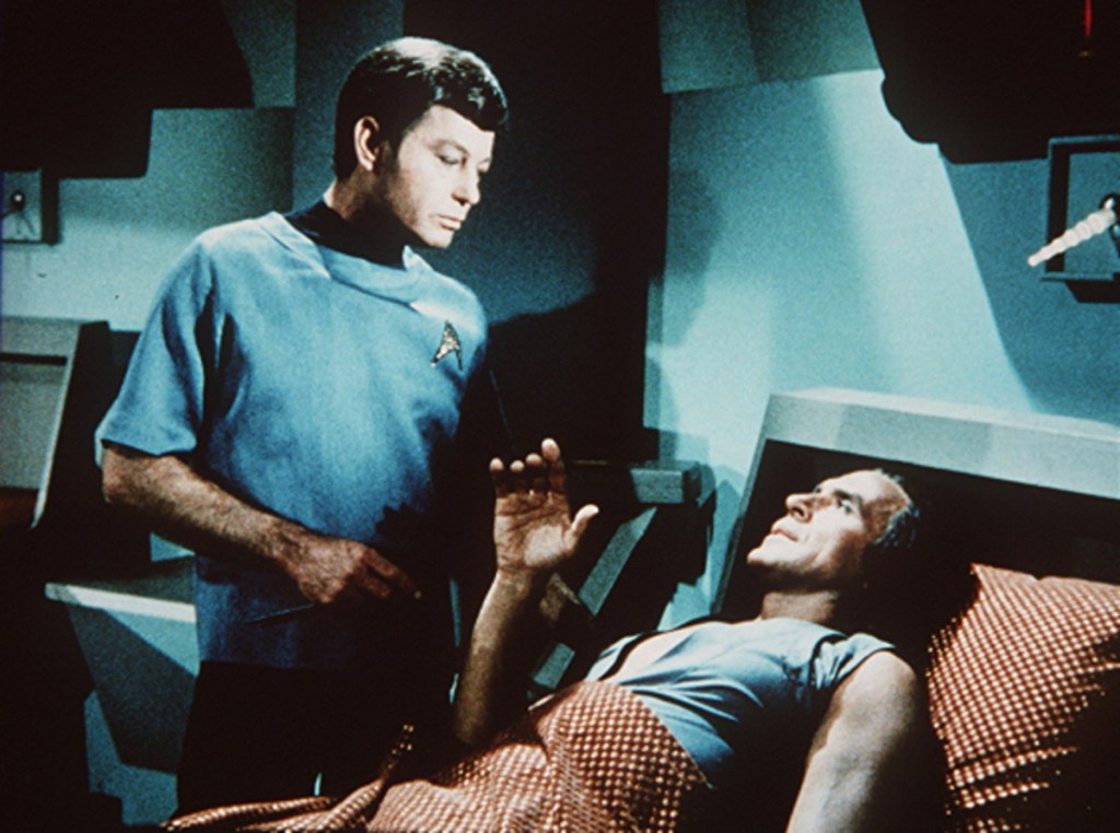 DeForest Kelley as McCoy and Ricardo Montalban as Khan in "Space Seed," 1967