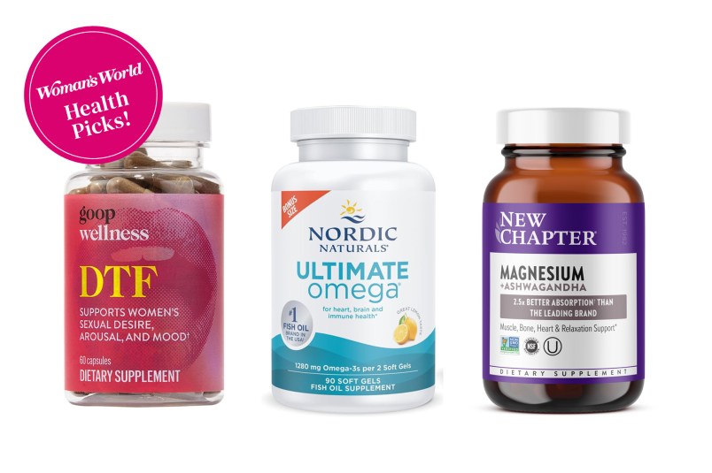 Supplements for women over 50 including options from Goop, Nordic Naturals, and New Chapter.