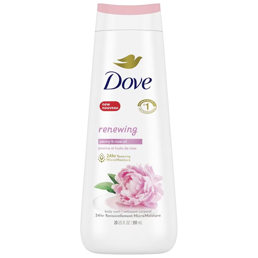 Dove Renewing Body Wash Peony and Rose Oil, one of the celebrity favorite drugstore beauty products