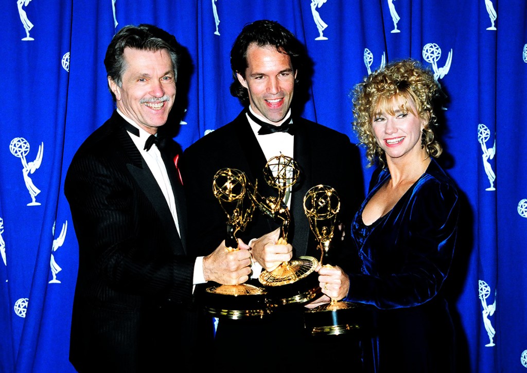 Tom Skerritt, David E. Kelley and Kathy Baker during 1993 Emmy Awards