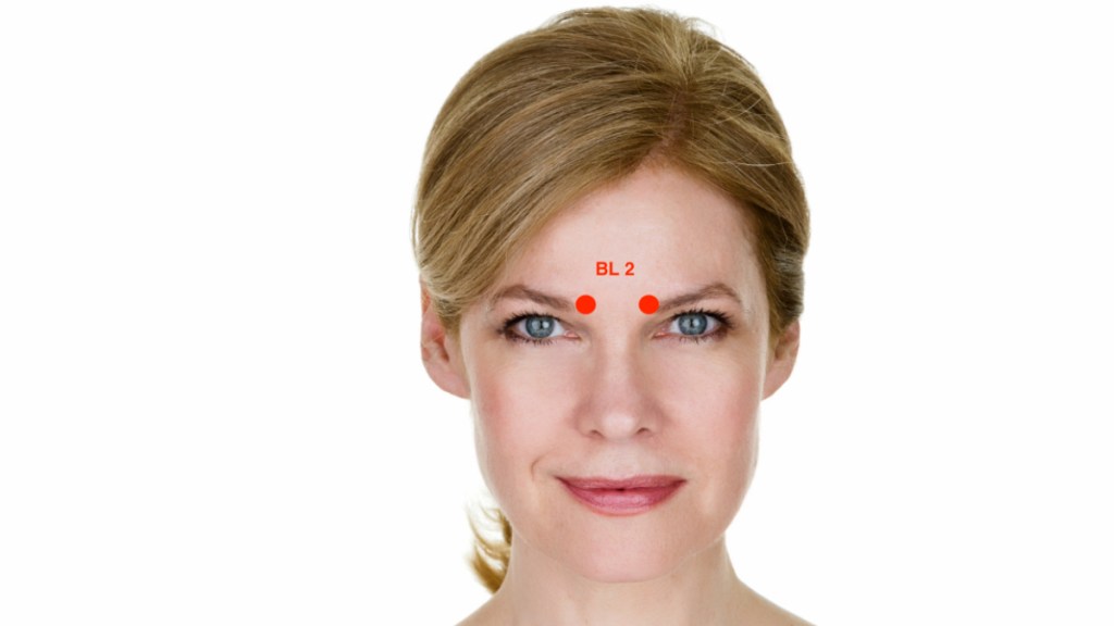 A woman with an illustration of BL 2 sinus pressure relief points