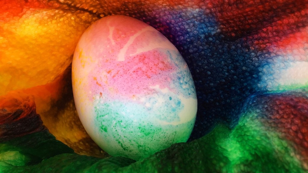 A tie dyed Easter egg