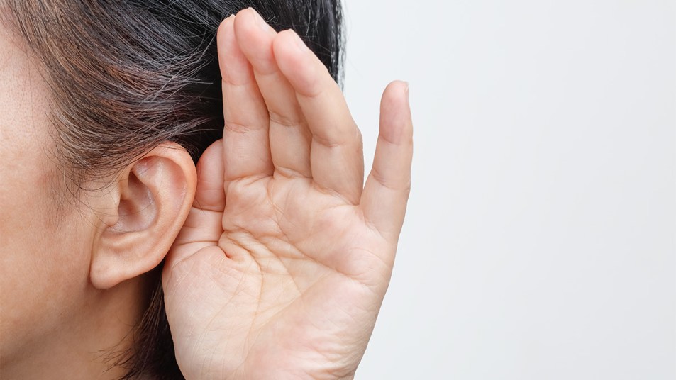Mature woman trying to hear