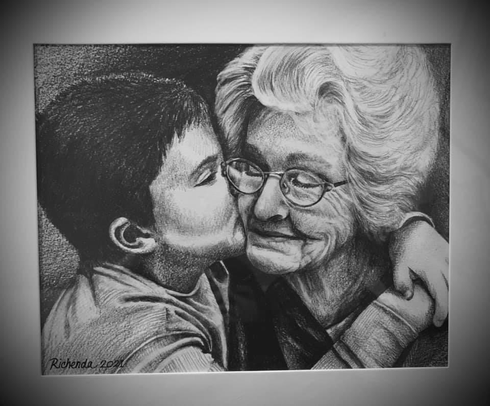 Portrait of Janeen's mother and son Jakob that she gifted to him after 'Gammy' passed away My Guardian Angel