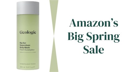Big Sur Body Wash from Geologie next to text that reads 'Amazon's Big Spring Sale.'