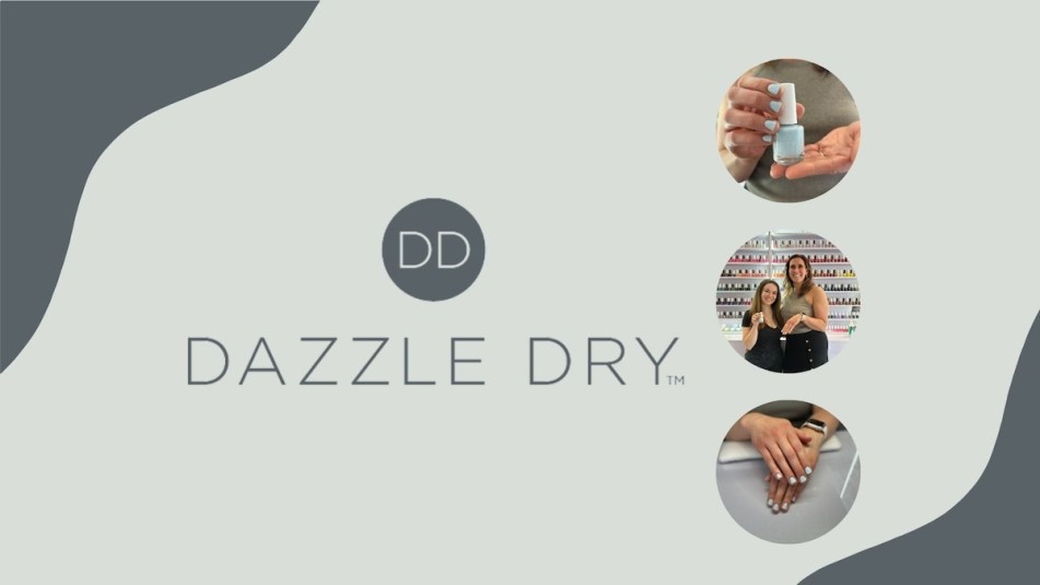 An image of the Dazzle Dry logo next to pictures of the manicure I received from the Paige Reese Salon in New Jersey for review.