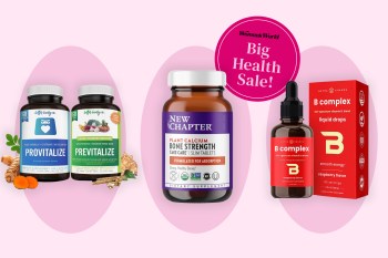 Various supplements and health items that are discounted during Amazon's Big Spring Sale arranged on a pink background.