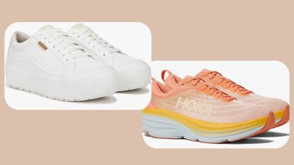White sneakers and a pair of Hoka sneakers from Zappos hand-selected for spring.