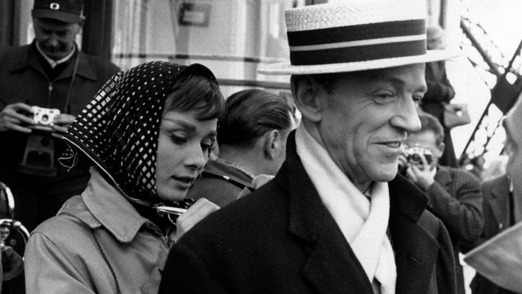 Audrey Hepburn and Fred Astaire on set in 1957