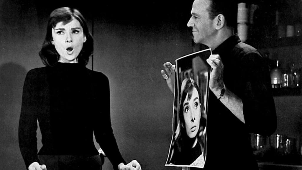 Audrey Hepburn and Fred Astaire on set in 1957 (funny face)