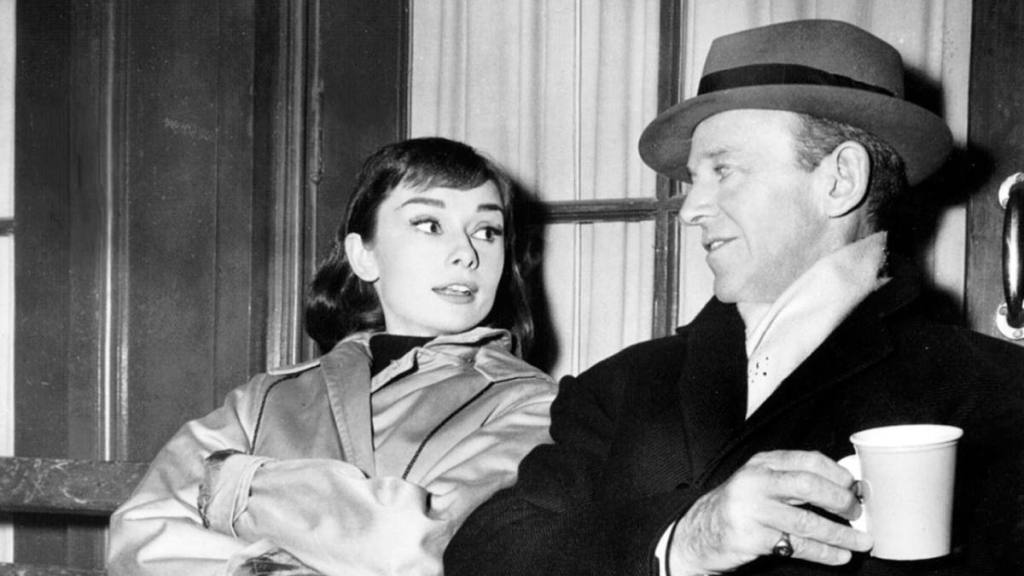 Audrey Hepburn and Fred Astaire on set in 1957 (funny face)