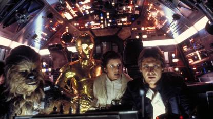 Peter Mayhew, Anthony Daniels, Carrie Fisher and Harrison Ford in Star Wars: Episode V - The Empire Strikes Back (1980) (Star wars movies ranked)