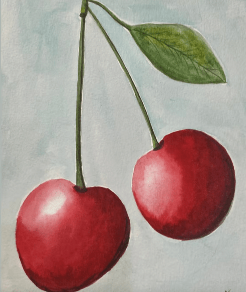 Watercolor painting of cherries