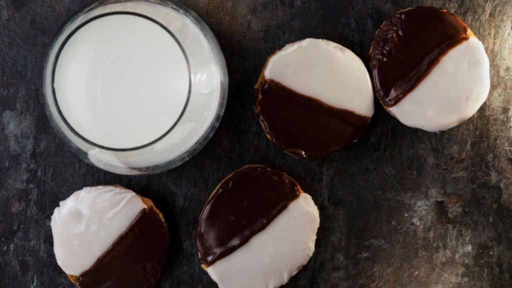 black and white cookies with milk