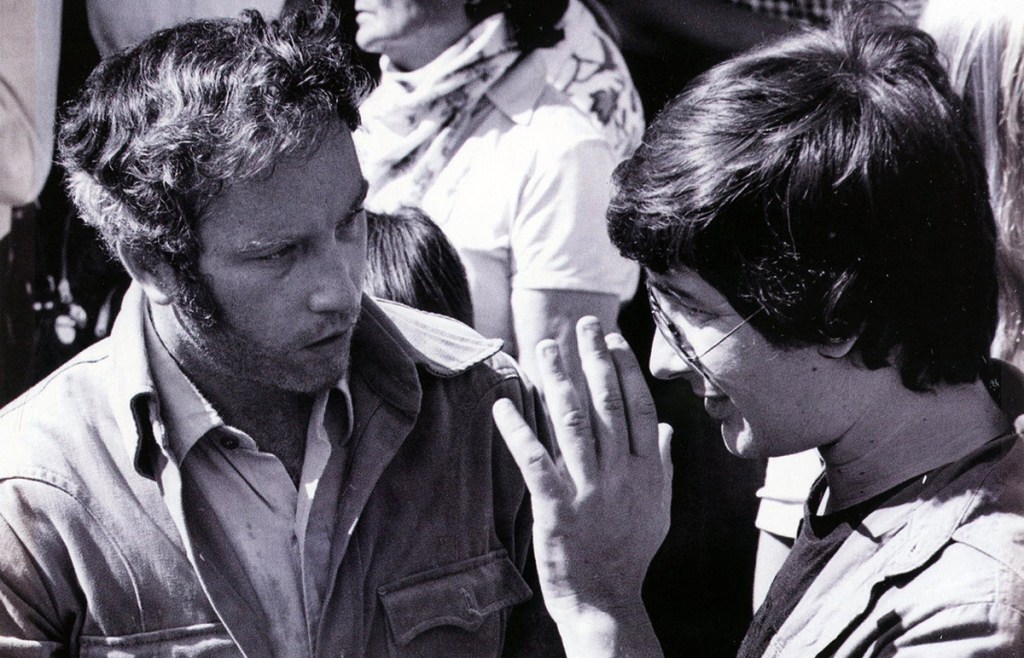 Richard Dreyfuss and Steven Spielberg in a behind-the-scenes shot of 1977's Close Encounters of the Third Kind
