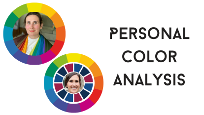 Two images of Lauren Anderson inside color wheels next to text that reads 'Personal Color Analysis.'