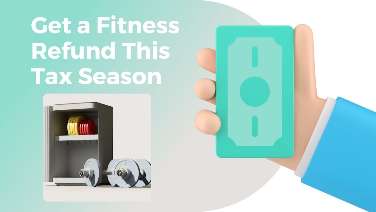 An image of a Tempo Move home gym with text above it that reads 'Get a Fitness Refund this Tax Season' next to a cartoon hand holding money.