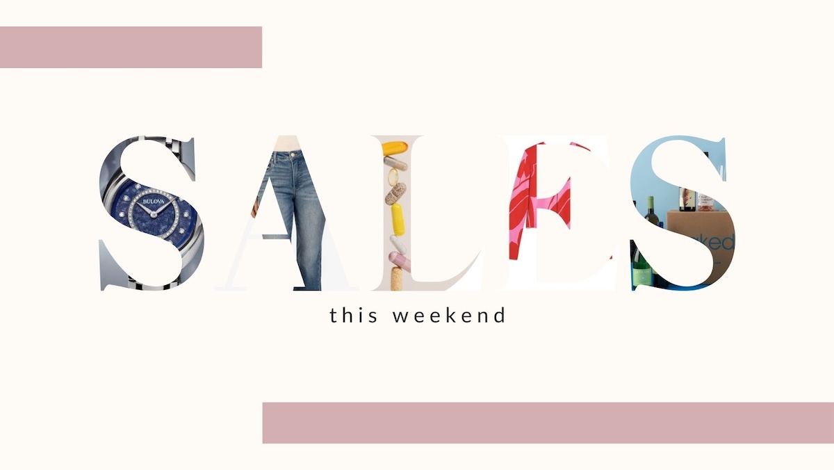An image that says 'sales this weekend' with various images of goods from women's retailers and beyond.