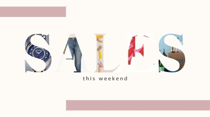 An image that says 'sales this weekend' with various images of goods from women's retailers and beyond.