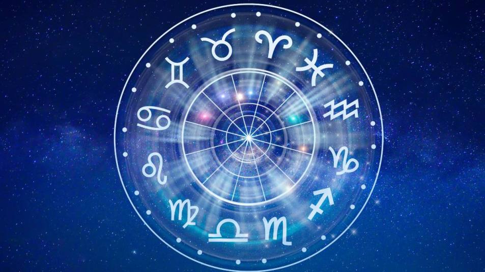 What's my rising sign: Zodiac signs inside of horoscope circle. Astrology in the sky with many stars and moons astrology and horoscopes concept