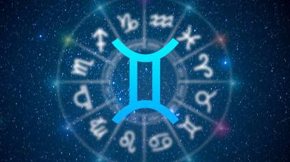 Gemini season Astrology and horoscope predictions aries symbol on stars in the universe background light