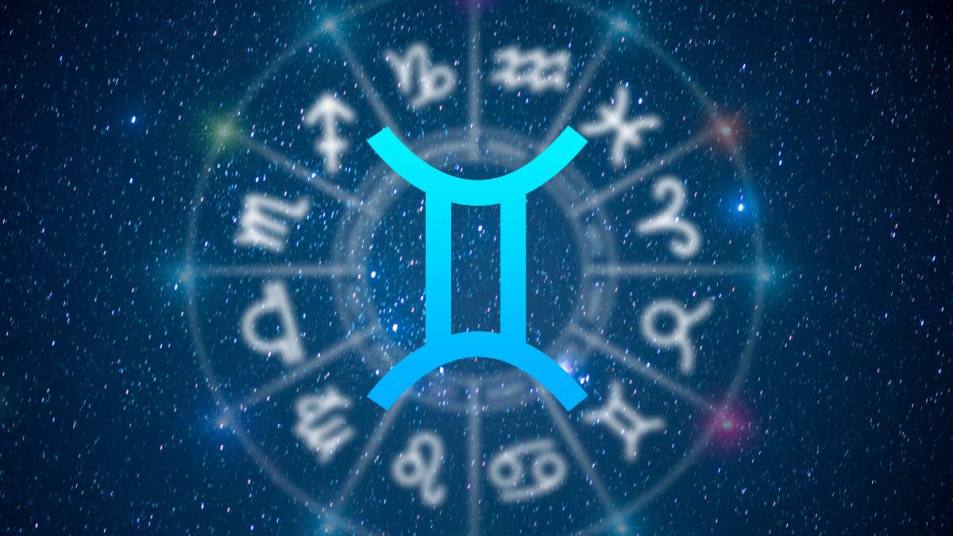 Gemini season Astrology and horoscope predictions aries symbol on stars in the universe background light