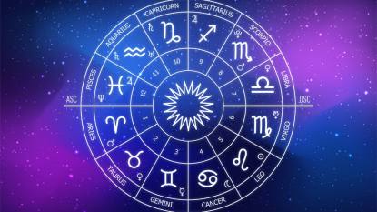 Zodiac circle on the background of the dark cosmos. Astrology. The science of stars and planets