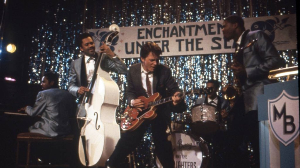 Michael J. Fox on the set of "Back to the Future trivia"