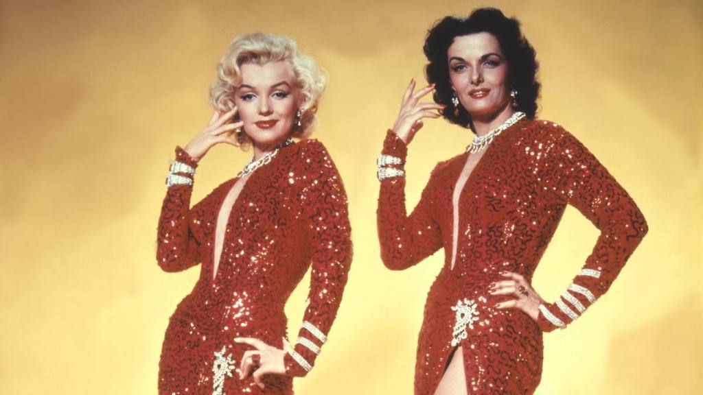 American actresses Jane Russell and Marilyn Monroe on the set of Gentlemen Prefer Blondes