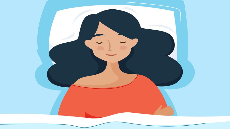 An illustration of a woman sleeping in a bed