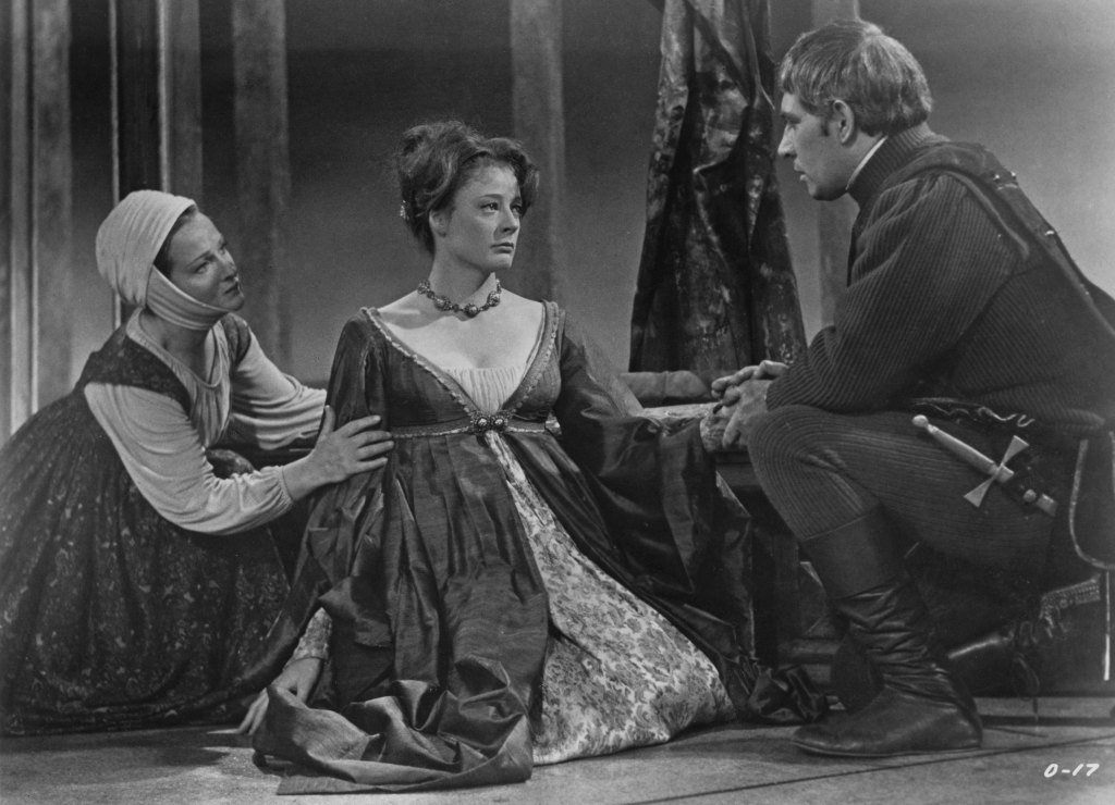 Joyce Redman as Emilia, Maggie Smith as Desdemona, and Laurence Olivier as Othello, Othello, 1965