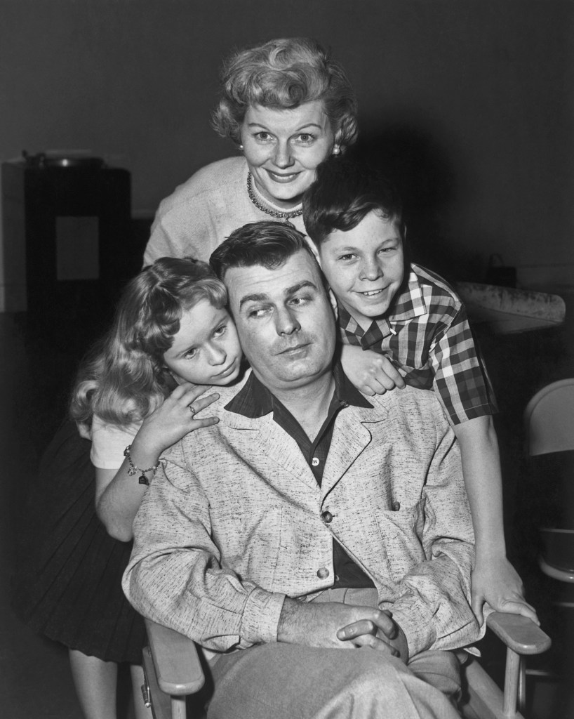 Stars of the television show 'Professional Father,' actress Barbara Billingsley with actor Stephen Dunne and child actors Beverly Washburn and Ted Marc in 1955
