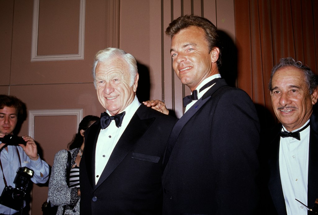 American actor Eddie Albert and his son, actor Edward Albert, attend the 17th Annual Nosotros Awards, held at the Beverly Hilton Hotel in Beverly Hills, California, July 17, 1987 