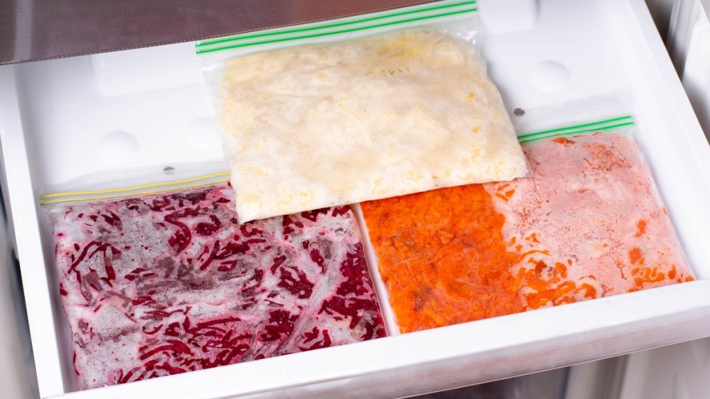 Frozen foods stored flat in zip-top bags