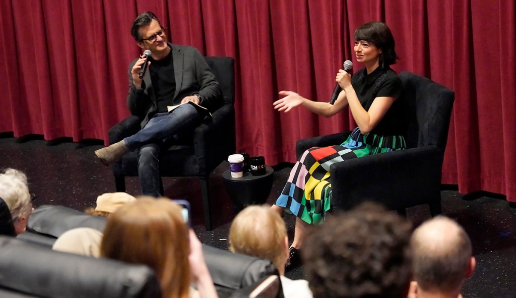 Ben Mankiewicz and Kate Micucci speak onstage during a screening at the 2024 TCM Classic Film Festival at TCL Chinese Theatre on April 20, 2024 